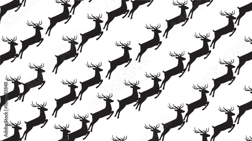 Black silhouette reindeer pattern for christmas and holiday season background isolated on transparent background, Vector