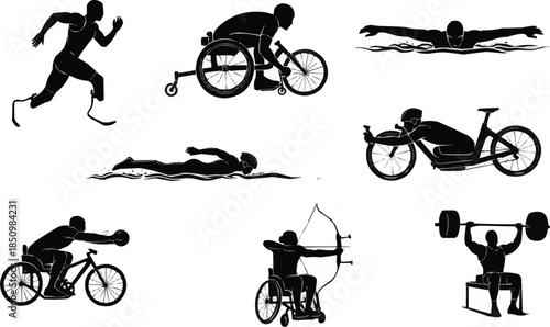 Vector Silhouette of  Adaptive Athlete Black Vector Pack Inclusive Sports Silhouettes |Athlete Action Vector Collection