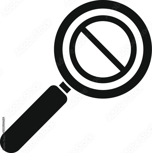 Black magnifying glass with forbidden sign, representing censorship, blocking and hiding information