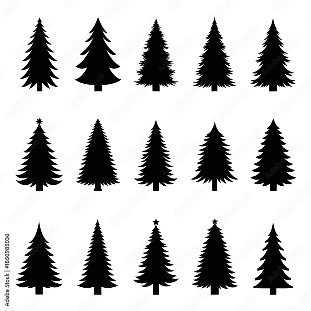 Obraz premium Collection of Christmas Tree Silhouettes for Holiday Designs.