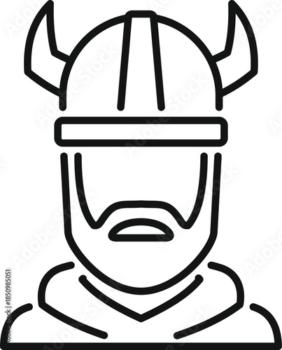 Simple line art icon of a viking warrior wearing a horned helmet, showcasing scandinavian history and mythology