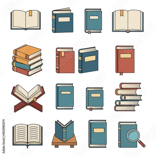 Collection of colorful book illustrations with various styles and designs.