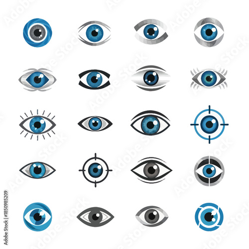 Collection of Eye Icons with Various Styles and Designs.