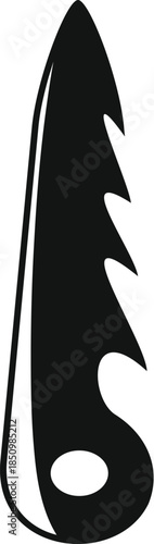 Throwing knife with serrated blade and circular hole for better grip, isolated on white background