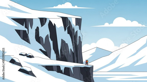 Distressed digital glitch art of a stylized mountain range with a pixelated texture and a worn vintage aesthetic on a beige background