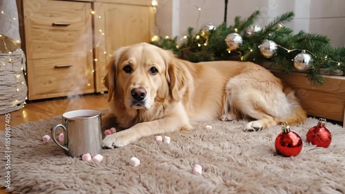 Wallpaper Mural A happy golden retriever puppy and cute labrador retriever puppies sit together in a portrait of purebred domestic canine friends isolated on a white background Torontodigital.ca