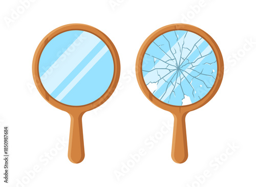 Hand mirror broken and intact comparison concept