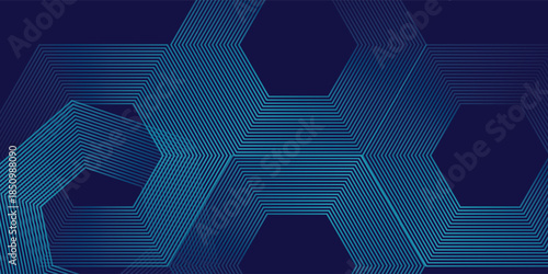 Dark blue background with hexagon geometric lines pattern. Abstract shiny hexagon lines. Futuristic technology concept