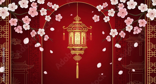chinese lantern on red wall