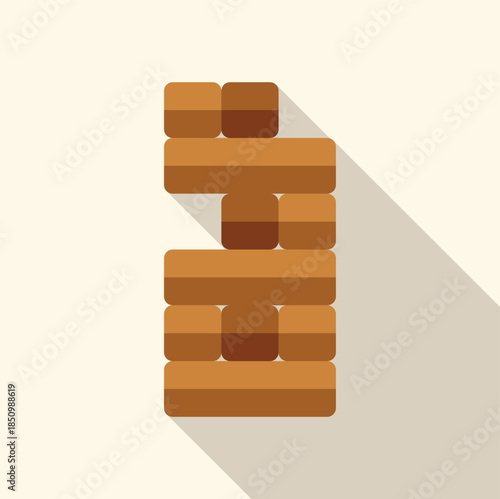 Wooden blocks stacked on top of each other, balancing precariously, forming a tall and unstable tower