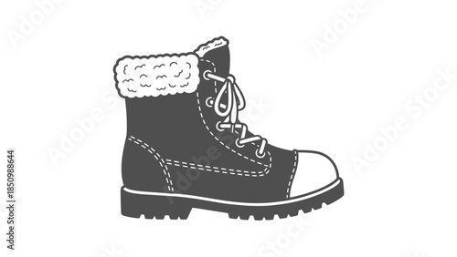Detailed Illustration of a Warm Winter Boot with Fur Lining.