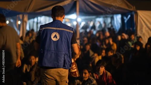 Humanitarian Aid Worker Distributing Supplies to Refugee Camps During Crisis Situations