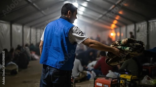 Humanitarian Efforts in Temporary Shelter with Refugees, Providing Support and Resources During Crisis