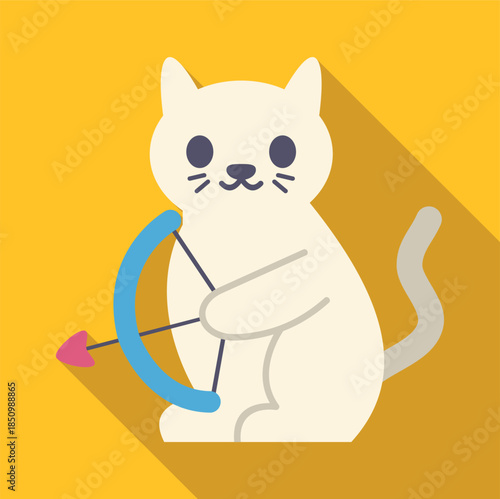 White cat drawing holding a bow and arrow representing sagittarius