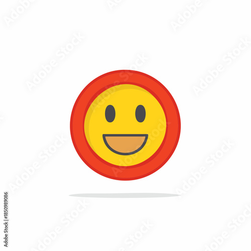Yellow round face with big happy smile and red border a positive icon for graphic design
