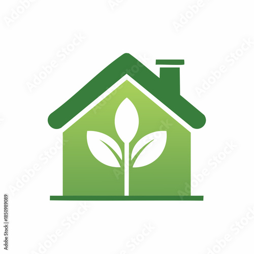 Green House with Plant Icon Eco Friendly Home Sustainable Living Symbol Isolated