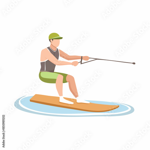 Person Wakeboarding on Water Illustration Water Sport Activity