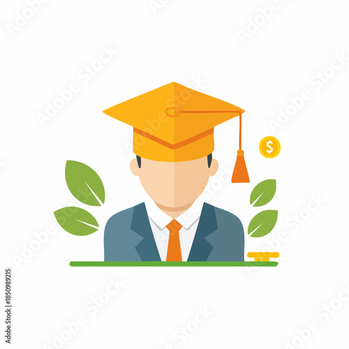 Education Investment and Monetary Growth: Student with Graduation Cap Symbolizing Academic Achievement and Financial Prosperity