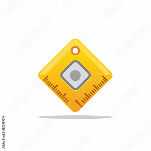 Yellow measuring tool or measuring device with a central button used for measuring.