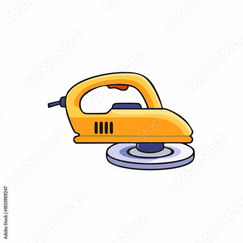 Isolated yellow power sander for smoothing surfaces and shaping materials tool for workshop or construction site in simple cartoon style