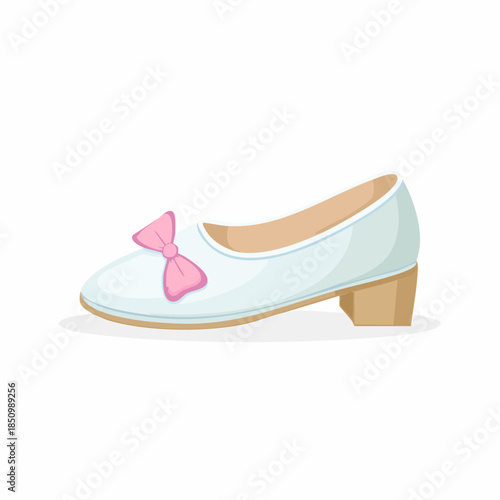 Elegant white slipper with pink bow for special occasion princess style shoes