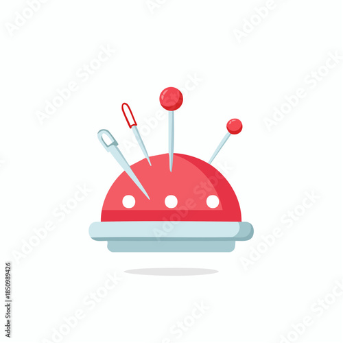 Sewing Kit with Red Pin Cushion and Silver Needles for Stitching and Embroidery