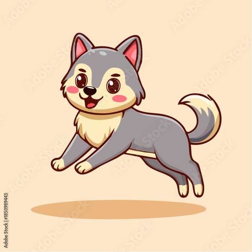 Cute cartoon husky dog illustration running with happiness and joy, playful canine companion for children's stories and animal lovers