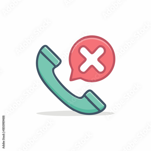 Declined Call Icon Illustration: Phone Handset with Rejected Communication Indication in Pastel Tones