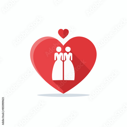 Two Women Marriage in Red Heart Love Symbol Flat Icon Lesbian Wedding Ceremony