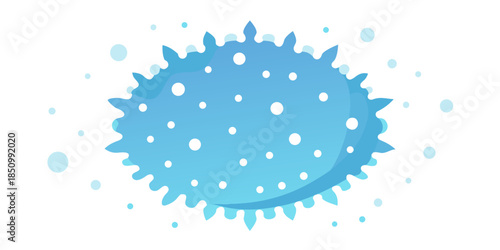 A blue pufferfish with white spots, surrounded by small bubbles, in a minimalist flat illustration style, representing marine life