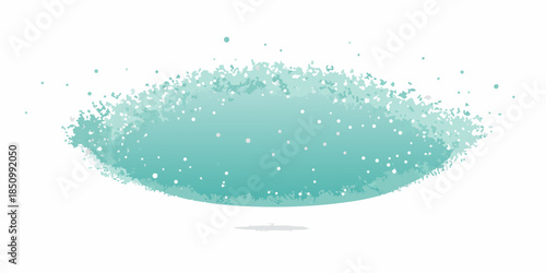 Abstract aqua oval shape with small particles scattered around, representing a luminous cloud or a celestial phenomenon