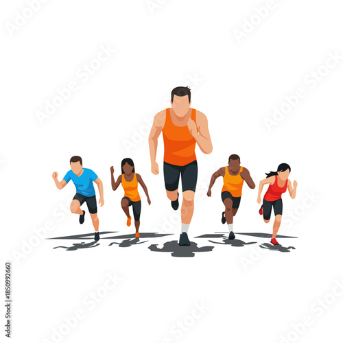 Group of Runners Sprinting in a Competitive Race.