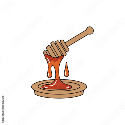 Honey Dipper Dripping Honey Into Pot Illustration.