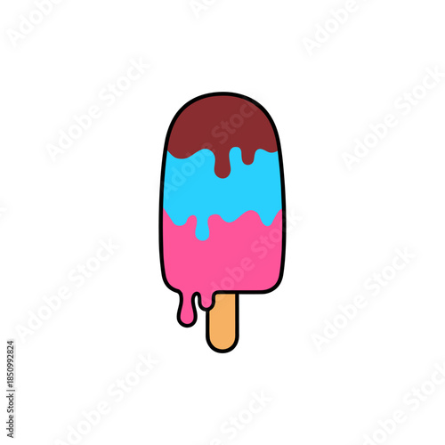Colorful melting ice cream pop illustration on a stick, featuring vibrant layers of sweet frozen deliciousness, a refreshing cartoon treat perfect for summer enjoyment and dessert cravings