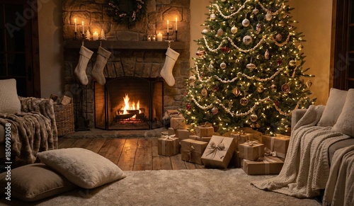 Cozy Christmas Living Room Interior