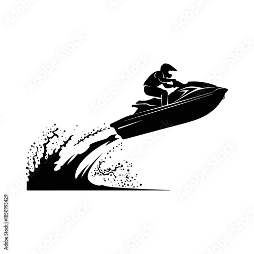 Jet Ski Rider Jumping Over Water Spray.