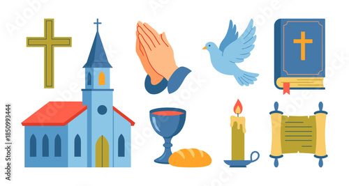 Christianity symbols flat graphic vector illustration collection