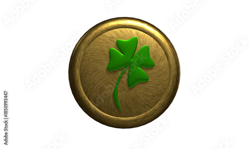 Coin golden yellow orange color round circle leaf clover flower flora blossom plant green color object sign symbol saint patrick day 17 seventeen date day march month st patrick day money rich wealth 