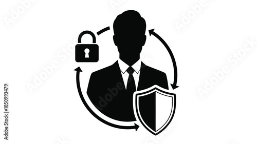 Data privacy and security a silhouette protected by a shield and padlock icon