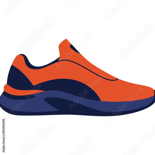 Orange and navy athletic sneaker with bold sole.