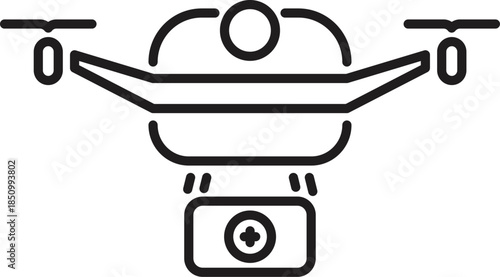 Medical drone carrying first aid kit, representing fast delivery of emergency medical supplies in healthcare
