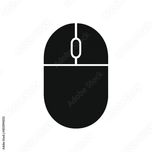 Minimalist Mouse: A sleek black computer mouse, a fundamental tool for digital navigation, depicted with clean lines and simplicity, stands out against an uncluttered backdrop.