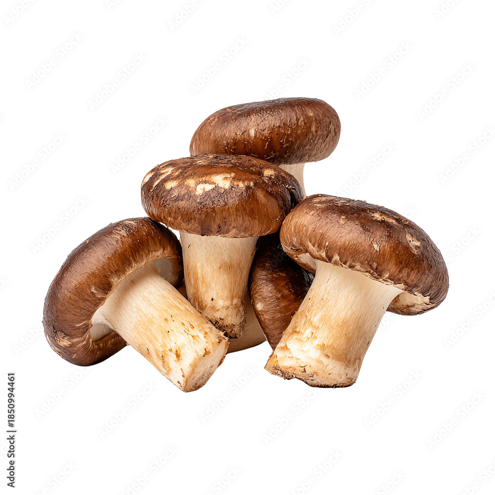 Fototapeta premium Fresh brown mushrooms on a white isolated background, perfect for culinary use or food-related projects showcasing healthy ingredients.