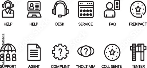 Customer Support Icon Set: A comprehensive collection of meticulously crafted, clean line icons related to customer service, help, and assistance. The set is perfect for digital interfaces.
