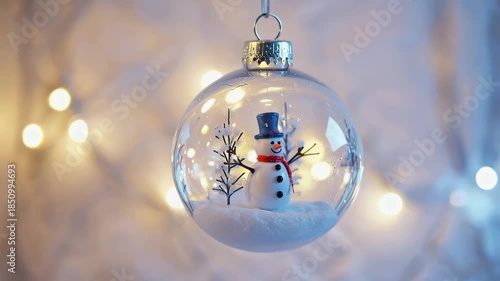 Wallpaper Mural Blue Christmas ornament hanging on snowy tree with festive decorations Torontodigital.ca