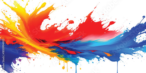 Vibrant Multi-Color Paint Explosion With Rainbow Ink Splash & Fluid Drips on White. Dynamic Abstract Art for Creative Marketing and Modern Digital Projects.
