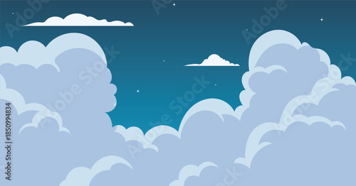 Night sky with clouds, cloudscape cartoon illustration, cloudy