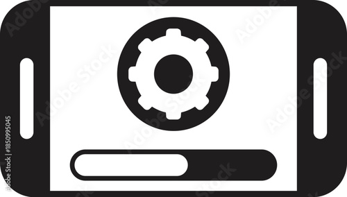 Software update process is running on smartphone with settings gear