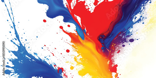 Vibrant Multi-Color Paint Explosion With Rainbow Ink Splash & Fluid Drips on White. Dynamic Abstract Art for Creative Marketing and Modern Digital Projects.