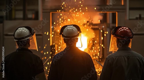 Industrial Workers in Safety Gear Monitoring High-Temperature Environment